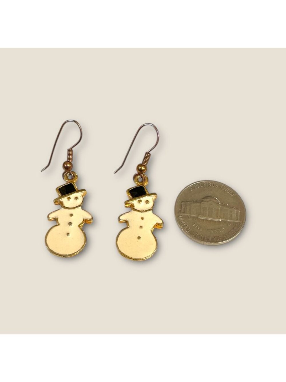 Gold-Tone Snowman Dangle Earrings With Black Hat & White Enamel Finish Winter-Th - Picture 2 of 3